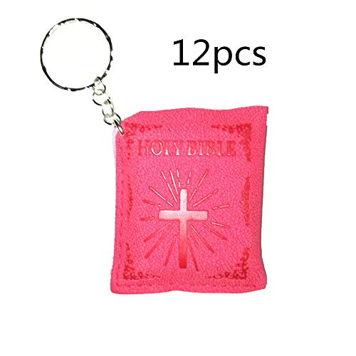 JUMUU Holy Bible Keychain-Mini Holy Bible Key Chain Christian Jesus Miniature Keychain Keyring - English (Red)