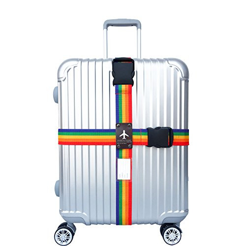 WESTONETEK Heavy Duty Detachable Adjustable Long Cross Travel Luggage Strap Packing Belts Suitcase Bag Security Straps, Rainbow