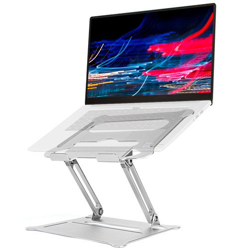 POPPEYGO Laptop Stand for Desk, Height Adjustable Portable Laptop Riser, Aluminum Holder, Foldable and Ergonomic, Compatible with All Types of Notebook Computer 10-17 Inch Silver