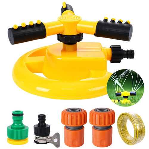 360 Degree Rotation Garden Sprinkler Set?Adjustable Lawn Sprinkler with 50FT Hose?Large Area Coverage, Multipurpose Yard Sprinklers for Plant Irrigation and Kids Playing?Movable Plant Watering Set.