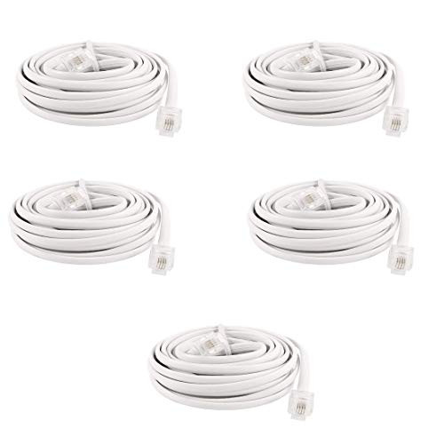 Yohii 5Pcs 10ft RJ11 6P4C Modular Telephone Phone Cables Wire White Telephone Extension Cord