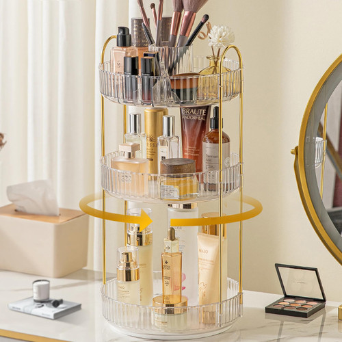GHWMYD 360 Rotating Makeup Organizer for Vanity 3 Tier Spinning Bathroom Organizer Countertop Large Storage Cosmetic Display Tray Skincare Organizers for Dresser Perfumes Skincare Lotions Lipsticks GHWMYD 360 Rotating Makeup Organizer for Vanity 3 Tier Spinning Bathroom Organizer Countertop Large Storage Cosmetic Display Tray Skincare Organizers for Dresser Perfumes Skincare Lotions Lipsticks