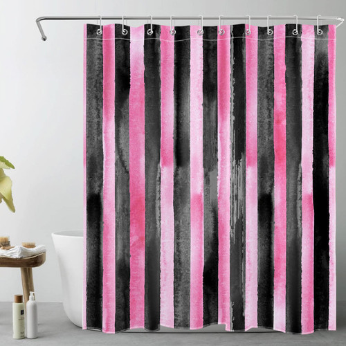 LB Hot Pink and Black Geometric Shower Curtain Decor,Modern Minimalist Art Vertical Striped Shower Curtain for Bathroom 60X72 inch Polyester Fabric Bathroom Decoration Bath Curtains Hooks Included LB Hot Pink and Black Geometric Shower Curtain Decor,Modern Minimalist Art Vertical Striped Shower Curtain for Bathroom 60X72 inch Polyester Fabric Bathroom Decoration Bath Curtains Hooks Included