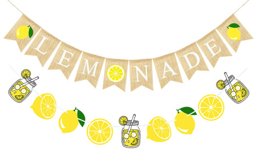 VILIFEVER Burlap Lemonade Banner for Lemonade Stand Decorations, Lemon Garland Summer Lemon Party Decorations Lemonade Themed Bridal Shower Birthday Party Supplies Lemon Decor