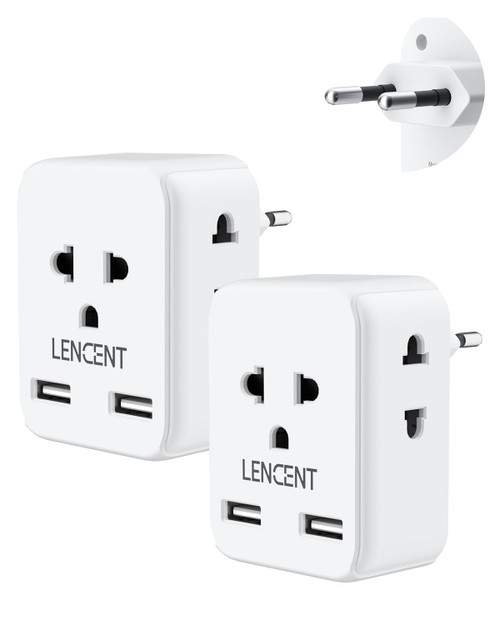LENCENT 2 Pack European Travel Plug Adapter Converter, International Power Adaptor with 3 Outlets 2 USB Charger, US to Most of Europe EU Italy Spain France Iceland Germany Greece Israel Norway, Type C