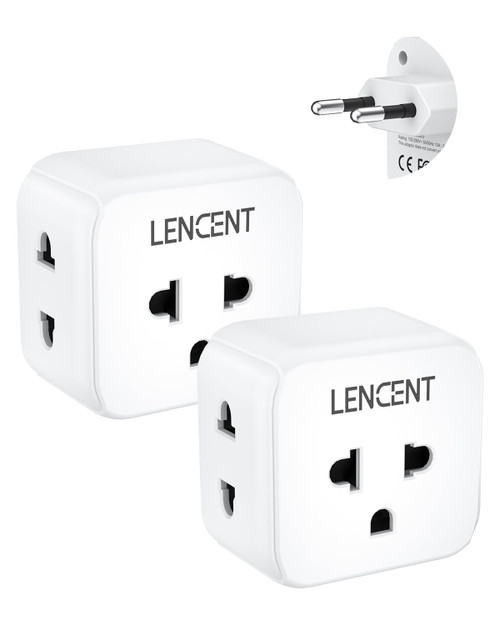 LENCENT 2 Pack European Travel Plug Adapter, International Power Adaptor with 3 Outlets, Compact Plug Converter, US to Most of Europe EU Italy Spain France Iceland Germany Greece Israel Norway, Type C