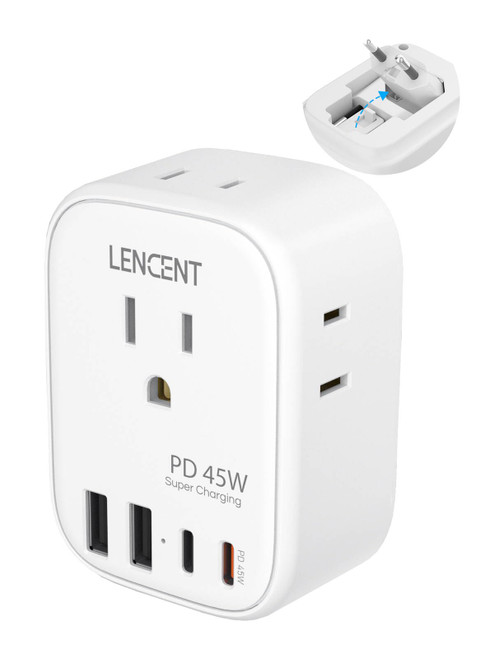 LENCENT European Travel Plug Adapter, PD 45W Type C Foldable Power Plug with 4 Outlet, USB Fast Charger Adaptor, Travel Essentials for US to Most of Europe EU Spain Italy France, Cruise Ship Approved LENCENT European Travel Plug Adapter, PD 45W Type C Foldable Power Plug with 4 Outlet, USB Fast Charger Adaptor, Travel Essentials for US to Most of Europe EU Spain Italy France, Cruise Ship Approved