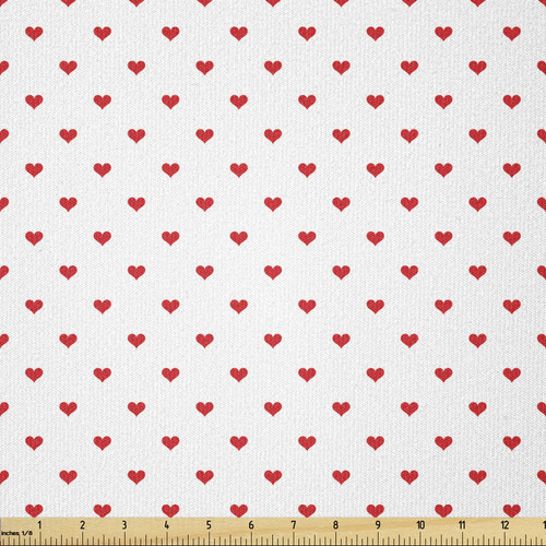 Lunarable Romantic Fabric by The Yard, Heart Valentines Loves Anniversary Celebration Print, Stretch Knit Fabric for Clothing Sewing and Arts Crafts, 3 Yards, Vermilion White