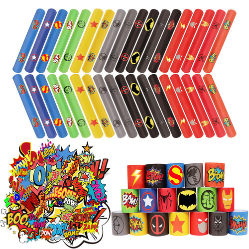 Superhero Slap Bracelet, 88PCS Superhero Birthday Party Supplies Favors for Kids Boys & Girls - 38PCS Superhero Slap Bracelet & 50PCS Superhero Stickers