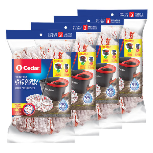 O-Cedar EasyWring Deep Clean Refill (4-Pack) | 40% More Cleaning Power | Microfiber Mop Refill Compatible with O-Cedar EasyWring Spin Mop & Bucket System O-Cedar EasyWring Deep Clean Refill (4-Pack) | 40% More Cleaning Power | Microfiber Mop Refill Compatible with O-Cedar EasyWring Spin Mop & Bucket System