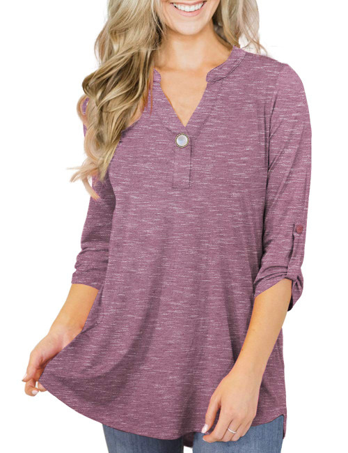 LIENRIDY Women's Casual Tunic Loose Fitting 3/4 Sleeve Plus Size Tops Cute Flare Blouse Carbon Pink 2XL