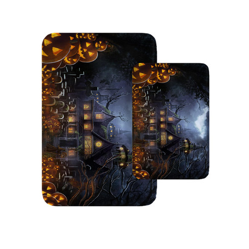 Britimes Halloween Scary Bathroom Rug Mat Set of 2, Pumpkins Cemetery House Washable Cover Floor Rug Carpets Floor Bath Mat Bathroom Decorations 16x24 and 20x32 Inches