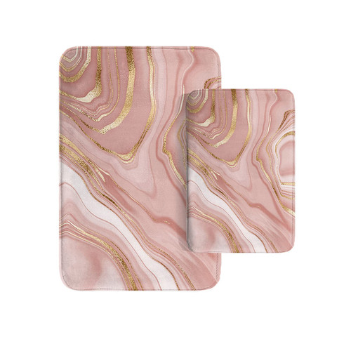 Britimes Marble Pink Bathroom Rug Set of 2, Washable Cover Floor Rug Carpets Floor Bath Mat Bathroom Decorations 16x24 and 20x32 Inches