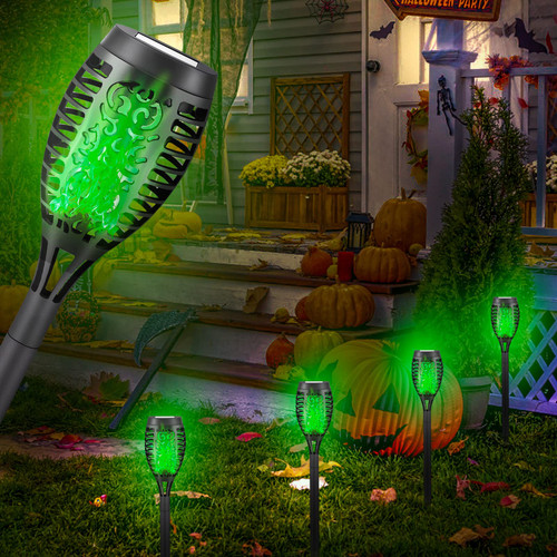 Liveasily 4 Pack Solar Halloween Lights Decorations, Solar Torch Light with Flickering Flame, Waterproof Solar Torches Halloween Decor for Garden, Yard, Porch