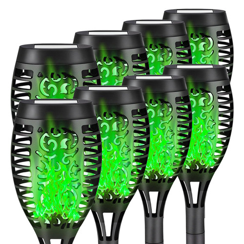 Liveasily 8 Pack Solar Torch Light with Green Flickering Flame, Waterproof Solar Halloween Lights Decorations, Solar Torches Halloween Decor for Garden, Yard, Porch (Green)