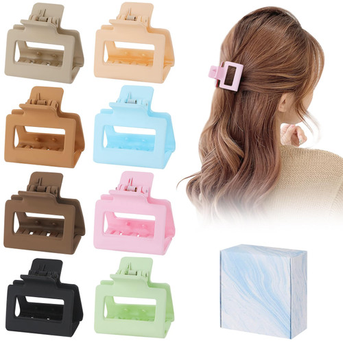 Luraseea 8 Pack Hair Clips for Women Girls, 2-inch Rectangle small Claw Clips for Thin/Medium Thick Hair, Non-slip Matte Square Hair Accessories