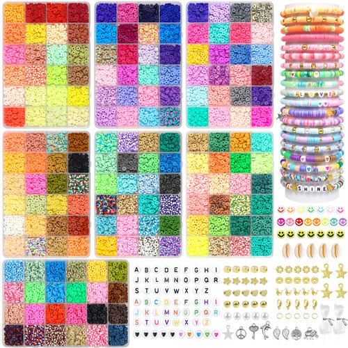 BIBOKLTIY 20860PCS Clay Beads for Bracelets Making, 168 Colors Clay Beads Kit Clay Bead Bracelet Kit Polymer Heishi Beads 6mm with Letter Beads Charms and Elastic Strings for Girls Jewelry Making