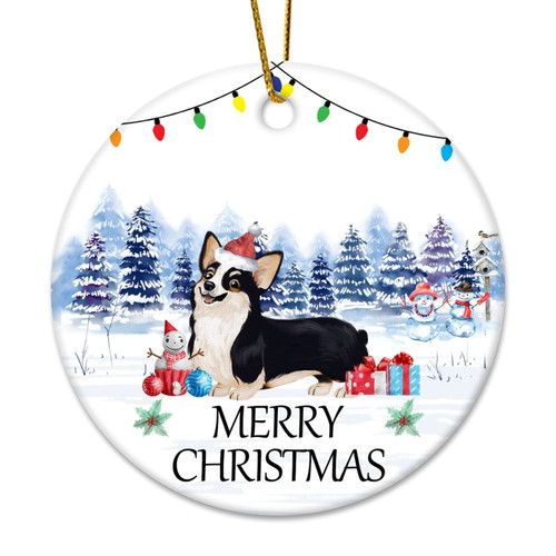 Animal Dog Merry Christmas Circle Ceramic Xmas Ornament Keepsake Funny 3in Two-Side Printed Porcelain Ornament for Winter Holiday Home Decor Xmas Ceramic Ornament Christmas to Grandparents