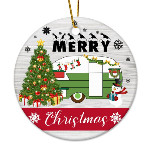 Christmas Caravan Circle Christmas Ceramic Ornament Keepsake Novelty 3in Two-Side Printed Porcelain Pendant for Winter Holiday Home Decor Xmas Ceramic Ornament Christmas to Grandparents