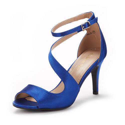 DREAM PAIRS Womens NILE Fashion Stilettos Open Toe Pump Heel Sandal, Royal Blue Satin - 8.5