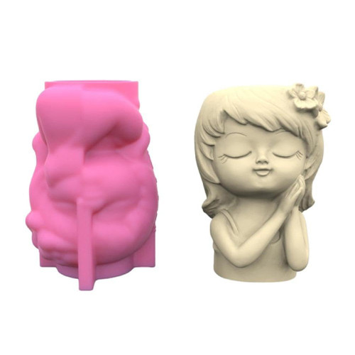 Lovely Girl Concrete Silicone Pot Mold Succulent Flowerpot Clay Cement Plaster Molds DIY Home Garden Flower Pots Mould Pen Holder Mould for Concrete Cement Resin Casting
