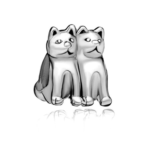 LovelyJewelry Cute Animal Twin Cat Lover Silver Plated Charms Beads For Bracelet