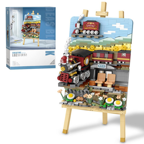 LOZ 1296 Mini Blocks Building Sets,3D Art Framed Train Station Building Kit,MOC Street View Creative Model Set,Creative DIY Bricks Toys for Adults Boys - 758 PCS (1296)