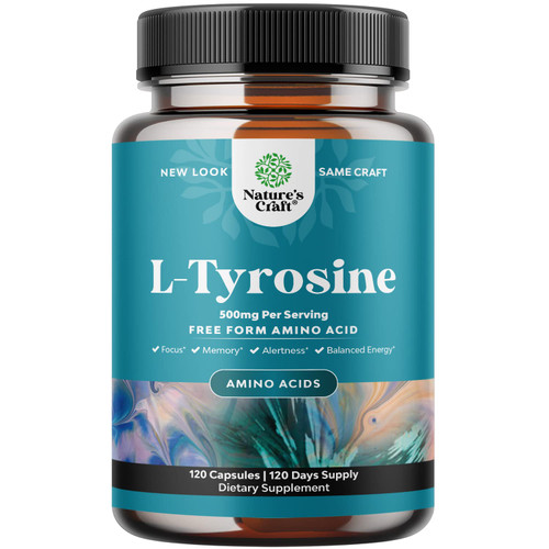 Free Form L Tyrosine 500mg Capsules - High Strength L-Tyrosine Supplement for Mental Energy and Focus Support - Amino Acid Nootropic Supplement for Mood Focus Attention and Cognitive Performance