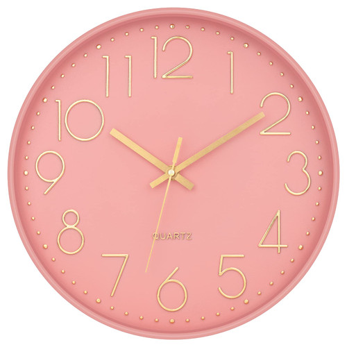 Lumuasky Pink Wall Clock Modern 12 Inch Battery Operated Silent Non-Ticking Decorative Clock for Living Room Bedroom Office Kitchen School Classroom Nursery Decor