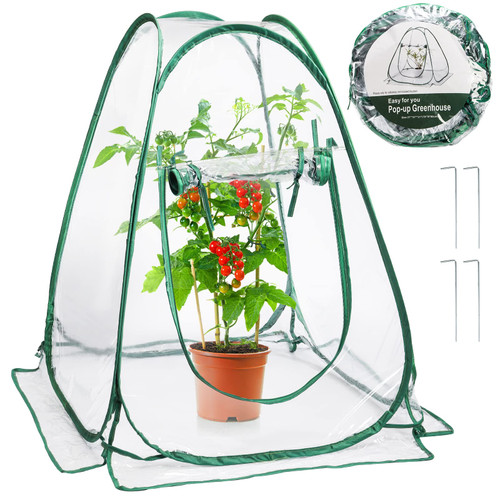 Lyellfe Pop Up Greenhouse Cover, PVC Mini Greenhouse with Nails, 28" x 28" x 34" Clear Portable Backyard Gardening Flower Sunshine Tent Room for Indoor Outdoor Plant, Cold Frost Protector