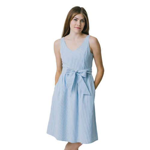 Hope & Henry Womens' Blue and White Striped Seersucker Dress