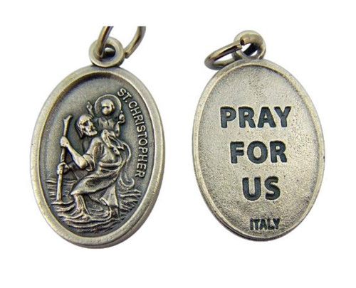 Silver Tone Saint Christopher Pray for Us Medal, 1 Inch