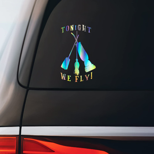 Hocus Pocus Tonight We Fly Brooms Sticker Decal Notebook Car Laptop 4.5"x5.5" | Holographic |