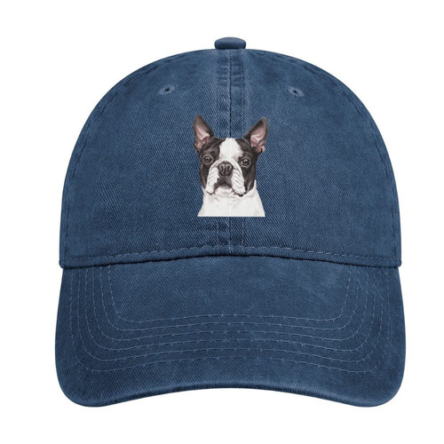 WEEDKEYCAT Cute Boston Terrier Dog Unisex Denim Cap Adjustable Fashion Casquette Dad Hat Baseball Cap Trucker Caps Navy-Style
