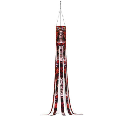 Halloween Windsock Sugar-Skull-Roses-Halloween Christmas Halloween Outdoor Hanging Decor for Yard Patio Garden