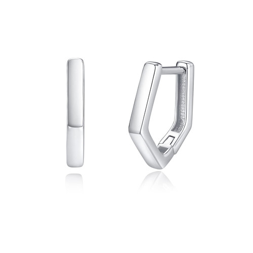 Lavishe Rhodium Plated 925 Sterling Silver Plain Mini Pentagon Hoop Earrings Plain Geometric Huggie-Hoops for Women Lavishe Rhodium Plated 925 Sterling Silver Plain Mini Pentagon Hoop Earrings Plain Geometric Huggie-Hoops for Women