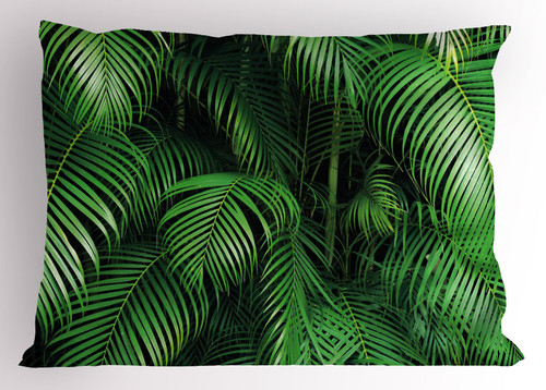 Ambesonne Green Pillow Sham, Tropical Exotic Palm Tree Leaves Branches Botanical Photo Jungle Garden Nature Eco Theme, Decorative Standard Size Printed Pillowcase, 26" X 20", Green