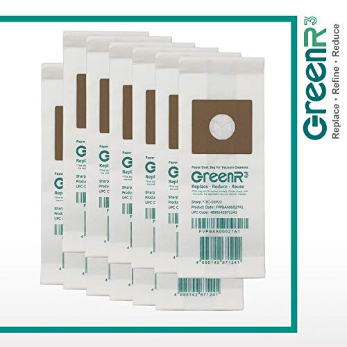 GreenR3 12-Pack Replacementvacuum Bags Dust Bags for Sharp EC-03PU2 Fits PU-2 ECT2650 4420 EC12SX2 EC12SX3 EC12TWC EC-12TWC EC-12SXT5 EC-4320 EC12 Series ECT2650 EC-12SXT5 Series