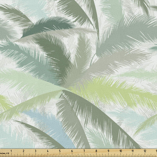 Ambesonne Palm Tree Fabric by The Yard, Leafy Branches in Shades of Green Tropical Summer Nature Rainforest Island Jungle, Decorative Fabric for Upholstery and Home Accents, 3 Yards, Pale Seafoam