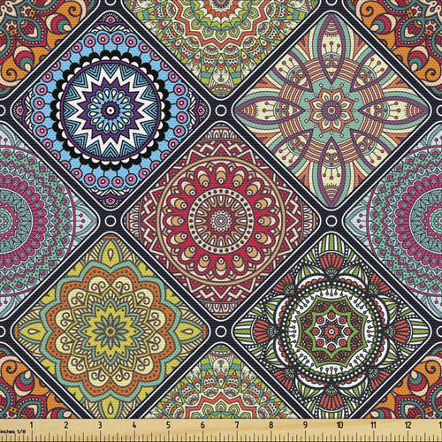 Ambesonne Mandala Fabric by The Yard, Checkered Rectangles Pattern Various Oriental Inspired Motifs Culture, Decorative Fabric for Upholstery and Home Accents, 2 Yards, Beige Ambesonne Mandala Fabric by The Yard, Checkered Rectangles Pattern Various Oriental Inspired Motifs Culture, Decorative Fabric for Upholstery and Home Accents, 2 Yards, Beige