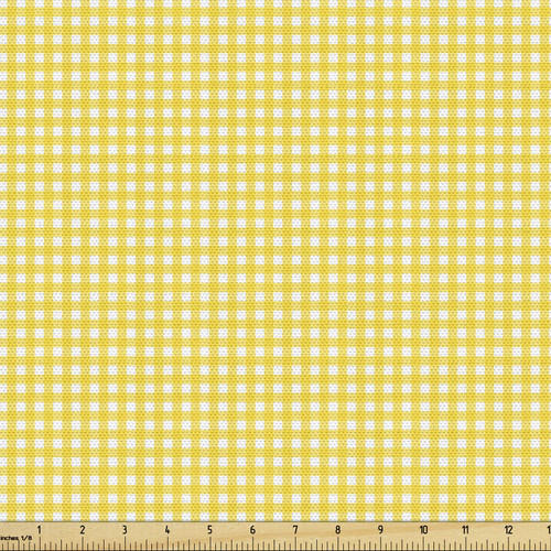 Ambesonne Checkered Fabric by The Yard, Classic English Pattern in Yellow Picnic in Summertime Theme Retro Striped, Decorative Fabric for Upholstery and Home Accents, 2 Yards, Yellow White