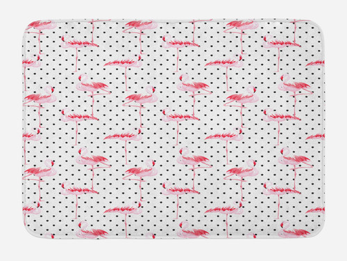 Ambesonne Retro Bath Mat, Flamingo Birds on Minimalist Polka Dots Background Illustration, Plush Bathroom Decor Mat with Non Slip Backing, 30.2" x 20", Pale Pink White