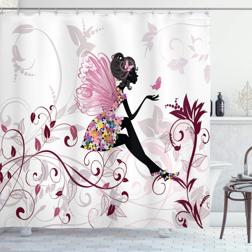 Ambesonne Cartoon Shower Curtain, Flower Butterflies Wings Branches Ornaments Floral Spring Forest, Cloth Fabric Bathroom Decor Set with Hooks, 69" W x 75" L, Maroon Black Pink Ambesonne Cartoon Shower Curtain, Flower Butterflies Wings Branches Ornaments Floral Spring Forest, Cloth Fabric Bathroom Decor Set with Hooks, 69" W x 75" L, Maroon Black Pink