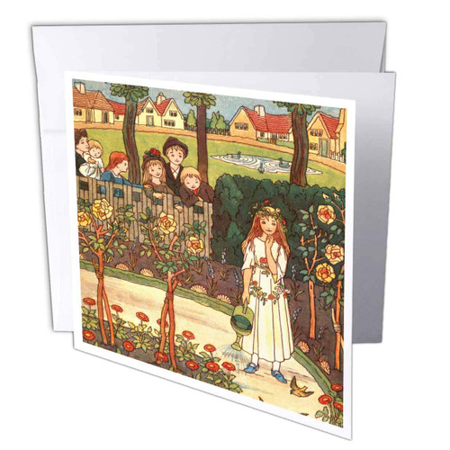 3dRose Russ Billington Nursery Designs - Mary Mary Quite Contrary- Victorian Illustration - 1 Greeting Card with envelope (gc_222029_5)