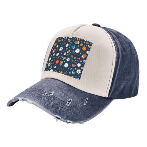 Unisex Vintage Washed Distressed Baseball-Cap Twill Adjustable Sports Baseball Game Print Dad-Hat Navy Blue