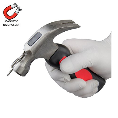 KING 8 oz. Stubby Claw Hammer w/ Fiberglass Handle and Magnetic Nail Holder 0094-0, Small Mini and Portable Hand Tool