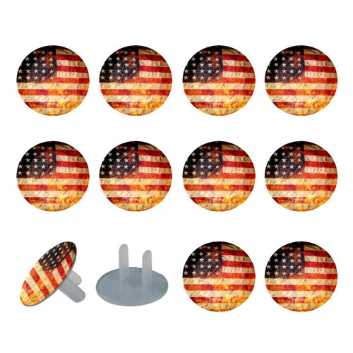 Outlet Plug Covers 24 Pack, Grunge American Flag Fire Plug Protector, 2-Prong Round Plastic Plugs for Electrical Power Outlets, Electrical Insulation