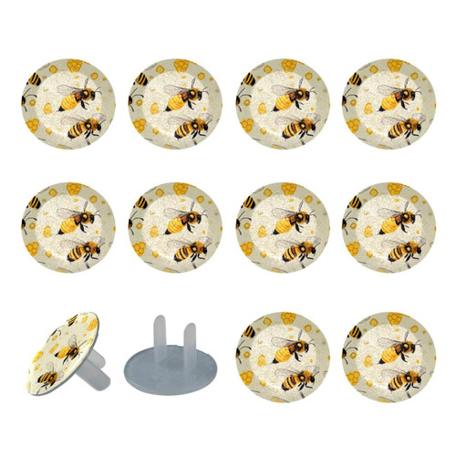 Outlet Plug Covers 24 Pack, Honey and Bee Plug Protector, 2-Prong Round Plastic Plugs for Electrical Power Outlets, Electrical Insulation