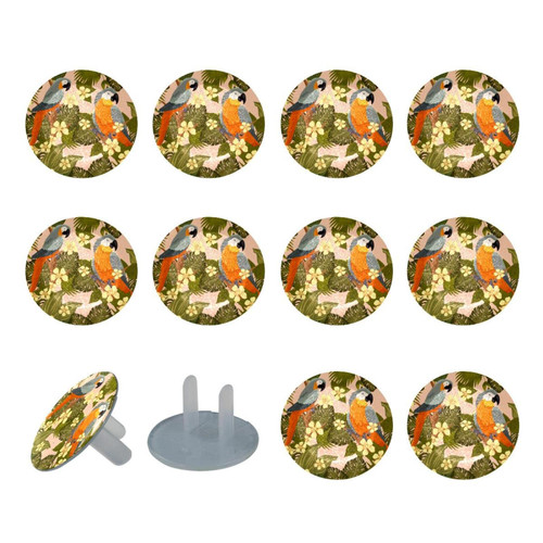 Outlet Plug Covers 24 Pack, Parrot Palm Tree Plug Protector, 2-Prong Round Plastic Plugs for Electrical Power Outlets, Electrical Insulation