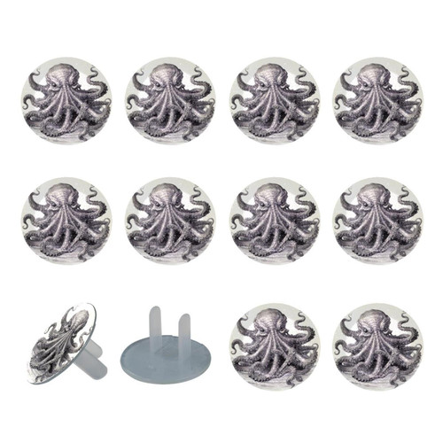 Outlet Plug Covers 24 Pack, Vintage Gray Octopus Plug Protector, 2-Prong Round Plastic Plugs for Electrical Power Outlets, Electrical Insulation